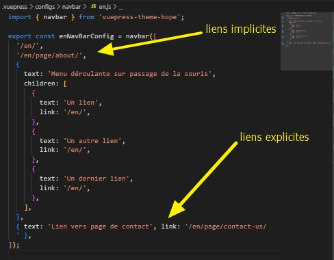 Liens implicites vs liens explicites dans le menu de navigation