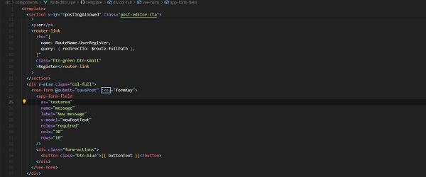 Un exemple de code avec l’utilisation ':key' hors d’un 'v-for'