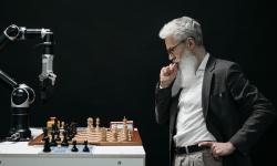 Un homme jouant aux échecs avec un robot