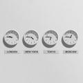 Quatre horloges pour l’heure de Londres, New York, Moscou et Tokyo